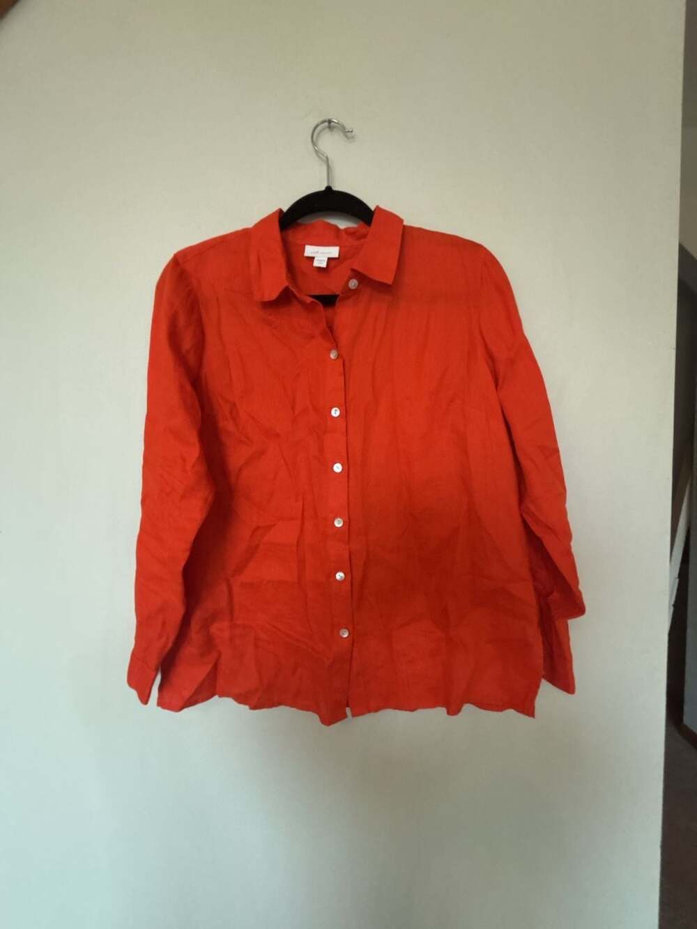 J.Jill Love Linen Orange Long Sleeve Button-Down Shirt Petite Size Small